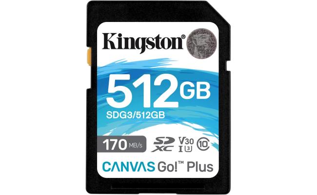 Kingston 512GB Memory Card SDXC Canvas Go Plus 170MB /s C10, U3, V30